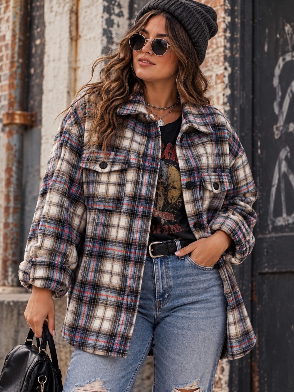 Forever 21 Wool Blend Plaid 90’S Alternative Grunge Shacket Jacket Size L